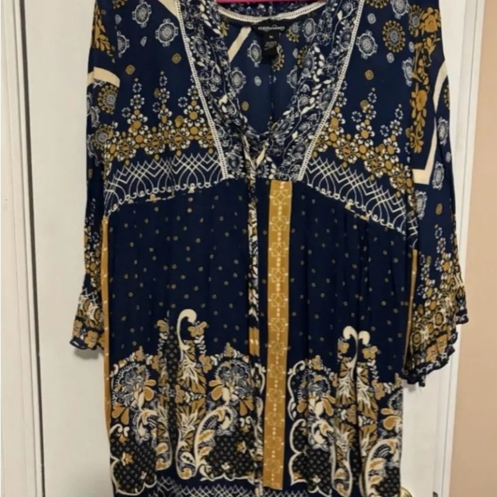 Chic Bohemian Navy and Gold Midi Dress
